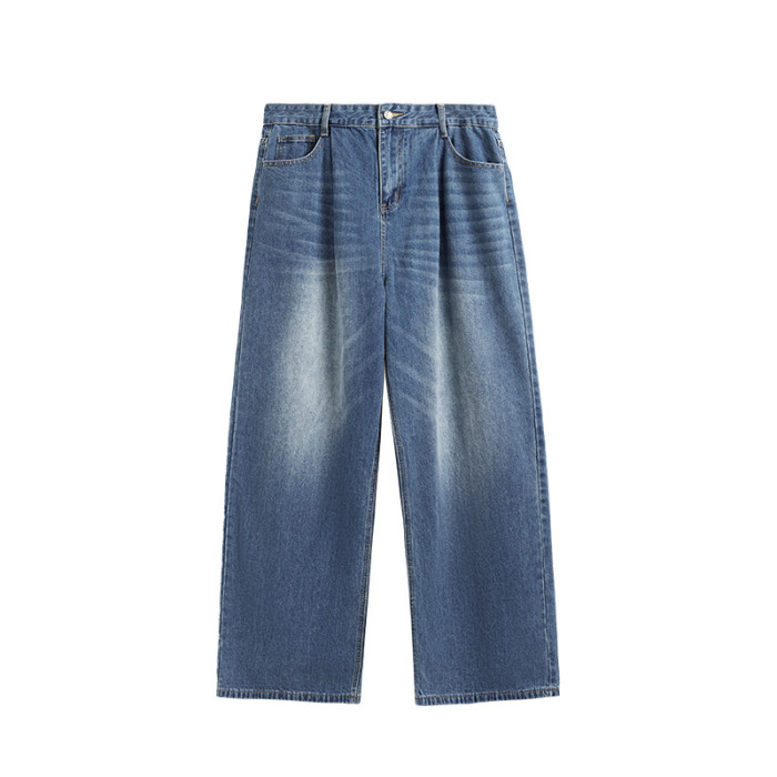 Men Women Mid High Waisted Washed Wide-leg Jeans Straight Leg Jeans Bottoms Trousers Outfits Casual Jeans