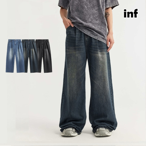 Men Women Mid High Waisted Washed Wide-leg Jeans Straight Leg Jeans Bottoms Trousers Outfits Casual Jeans