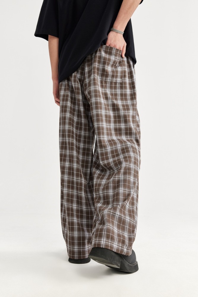 Men Women Plaid Pattern Wide-leg Pants Trousers Loose Pants Casual Pants
