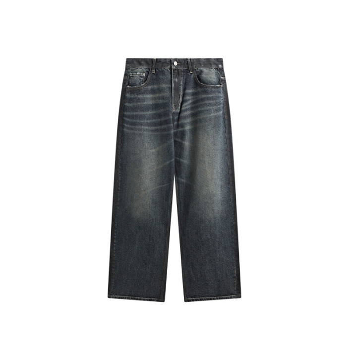 Men Women Vintage Brushed Wide-leg Jeans Straight Leg Jeans Bottoms Trousers Outfits Casual Jeans