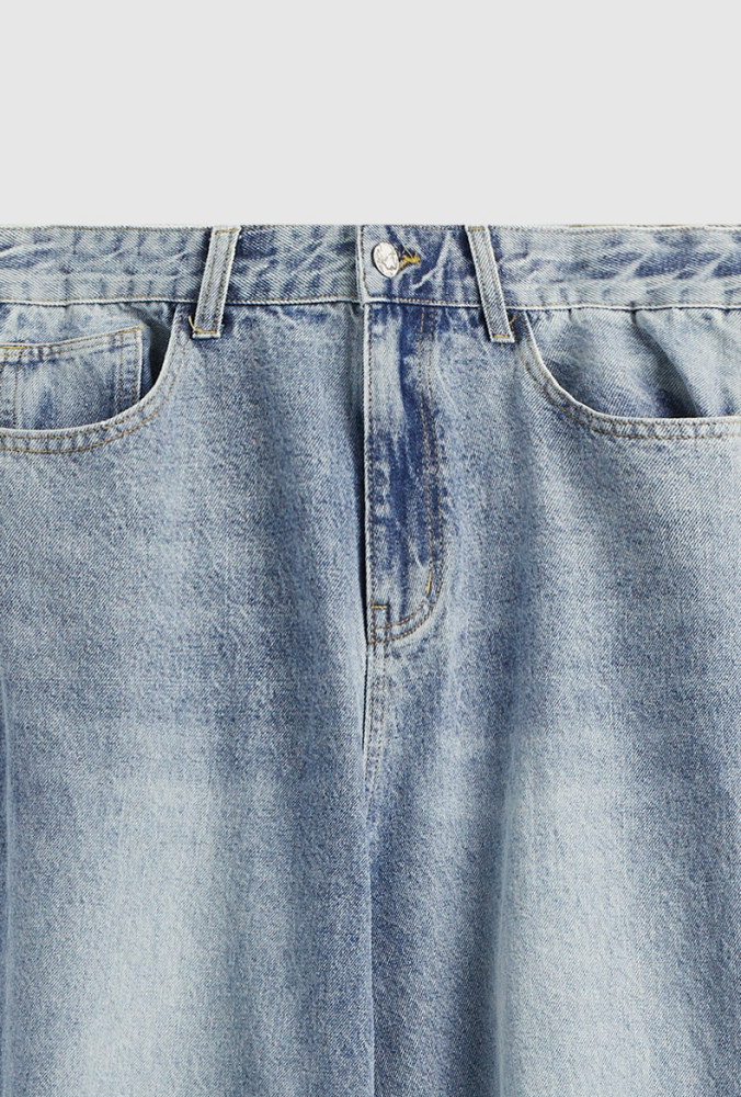 Men Women Ripped Washed Wide-leg Jeans Bottoms Trousers Outfits Casual Jeans