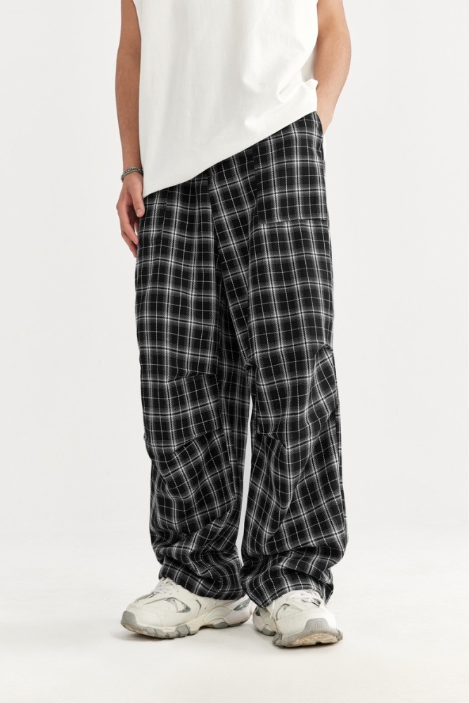 Men Women Plaid Pattern Wide-leg Pants Trousers Loose Pants Casual Pants