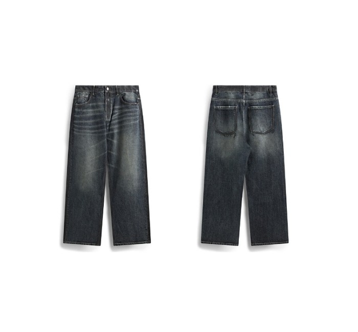 Men Women Vintage Brushed Wide-leg Jeans Straight Leg Jeans Bottoms Trousers Outfits Casual Jeans