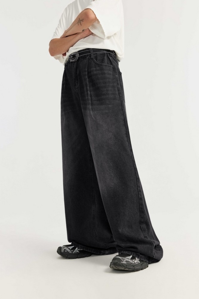 Men Women Mid High Waisted Washed Wide-leg Jeans Straight Leg Jeans Bottoms Trousers Outfits Casual Jeans