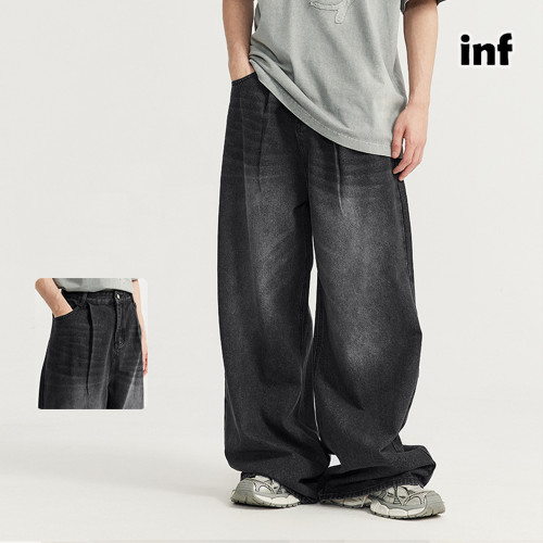 Men Women Mid High Waisted Washed Wide-leg Jeans Straight Leg Jeans Bottoms Trousers Outfits Casual Jeans