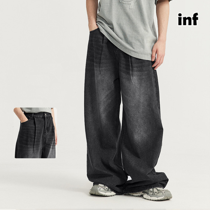 Men Women Mid High Waisted Washed Wide-leg Jeans Straight Leg Jeans Bottoms Trousers Outfits Casual Jeans