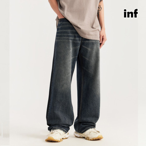 Men Women Vintage Brushed Wide-leg Jeans Straight Leg Jeans Bottoms Trousers Outfits Casual Jeans