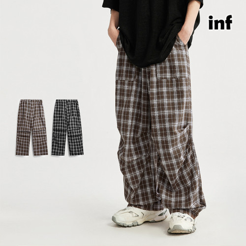 Men Women Plaid Pattern Wide-leg Pants Trousers Loose Pants Casual Pants