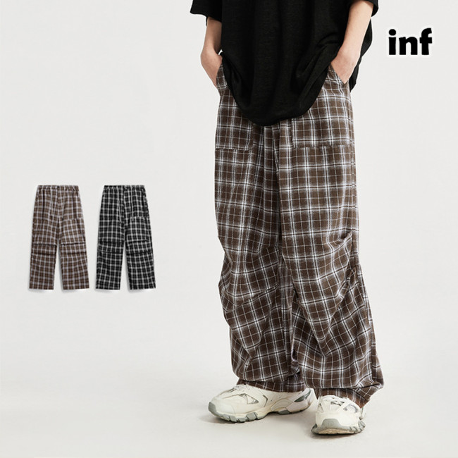Men Women Plaid Pattern Wide-leg Pants Trousers Loose Pants Casual Pants