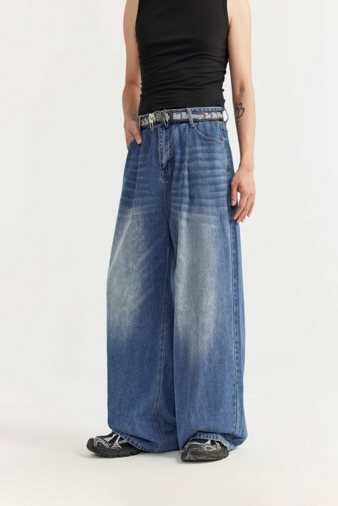 Men Women Mid High Waisted Washed Wide-leg Jeans Straight Leg Jeans Bottoms Trousers Outfits Casual Jeans