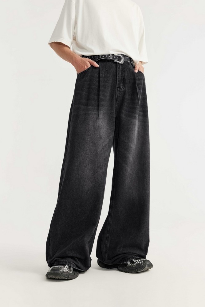 Men Women Mid High Waisted Washed Wide-leg Jeans Straight Leg Jeans Bottoms Trousers Outfits Casual Jeans