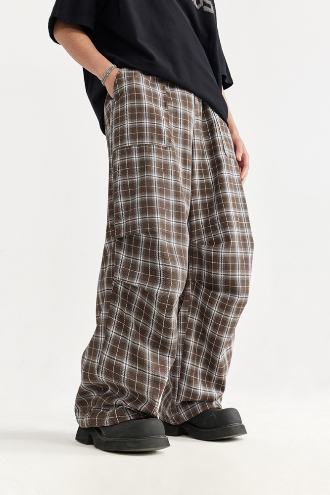 Men Women Plaid Pattern Wide-leg Pants Trousers Loose Pants Casual Pants