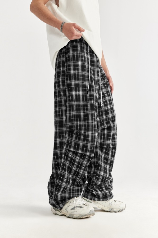 Men Women Plaid Pattern Wide-leg Pants Trousers Loose Pants Casual Pants