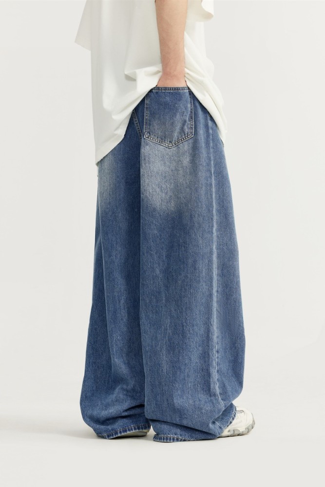 Men Women Mid High Waisted Washed Wide-leg Jeans Straight Leg Jeans Bottoms Trousers Outfits Casual Jeans