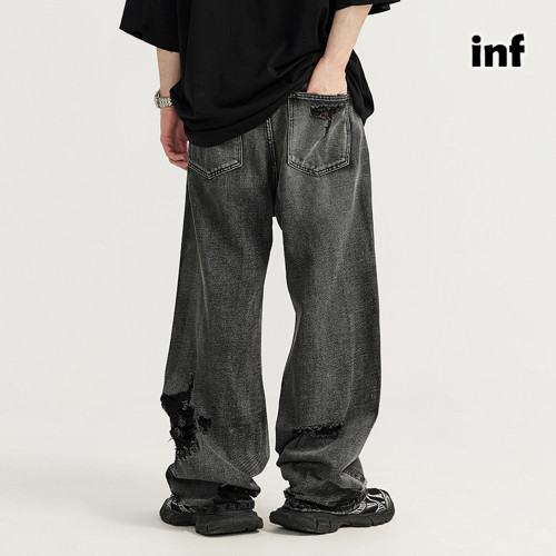 Men Women Ripped Wide-leg Jeans Straight Leg Jeans Bottoms Trousers Outfits Casual Jeans