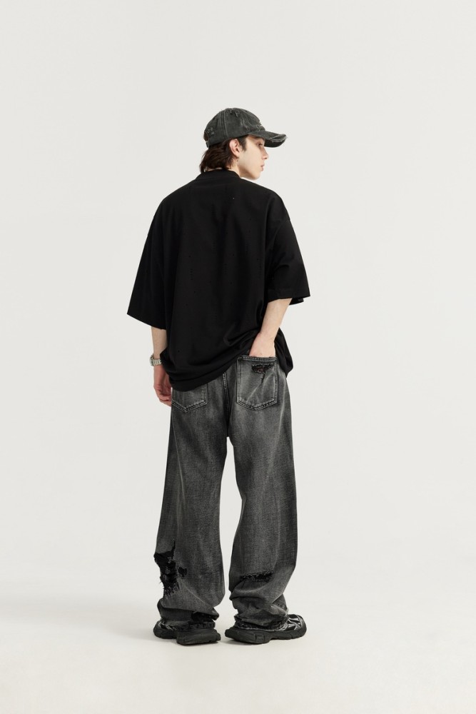 Men Women Ripped Wide-leg Jeans Straight Leg Jeans Bottoms Trousers Outfits Casual Jeans