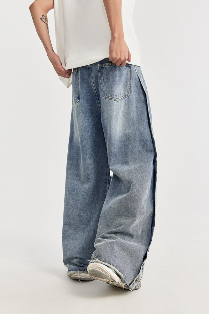 Men Women Ripped Washed Wide-leg Jeans Bottoms Trousers Outfits Casual Jeans