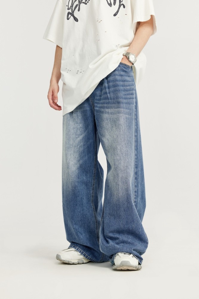 Men Women Mid High Waisted Washed Wide-leg Jeans Straight Leg Jeans Bottoms Trousers Outfits Casual Jeans