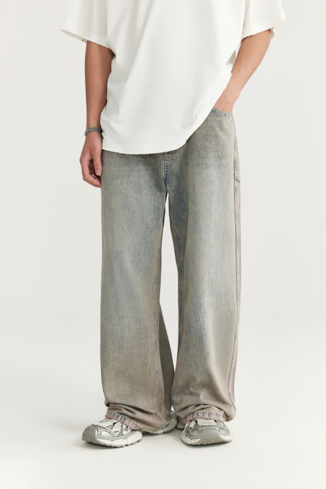 Men Women Washed Wide-leg Jeans Straight Leg Jeans Bottoms Trousers Outfits Casual Jeans