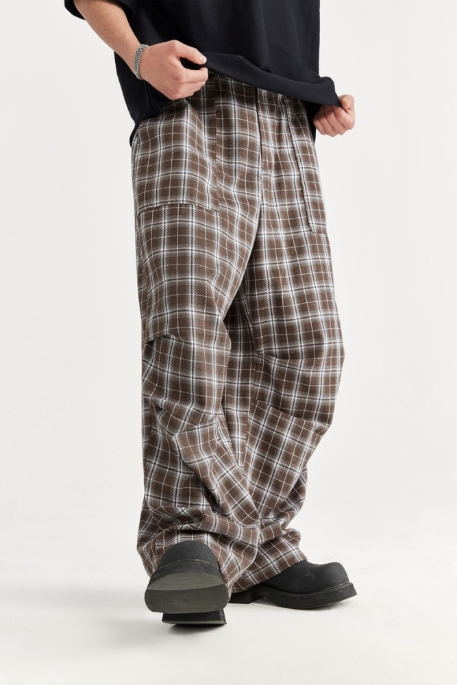 Men Women Plaid Pattern Wide-leg Pants Trousers Loose Pants Casual Pants
