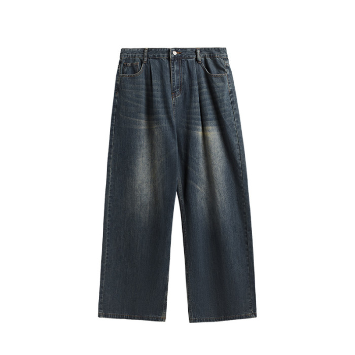 Men Women Mid High Waisted Washed Wide-leg Jeans Straight Leg Jeans Bottoms Trousers Outfits Casual Jeans
