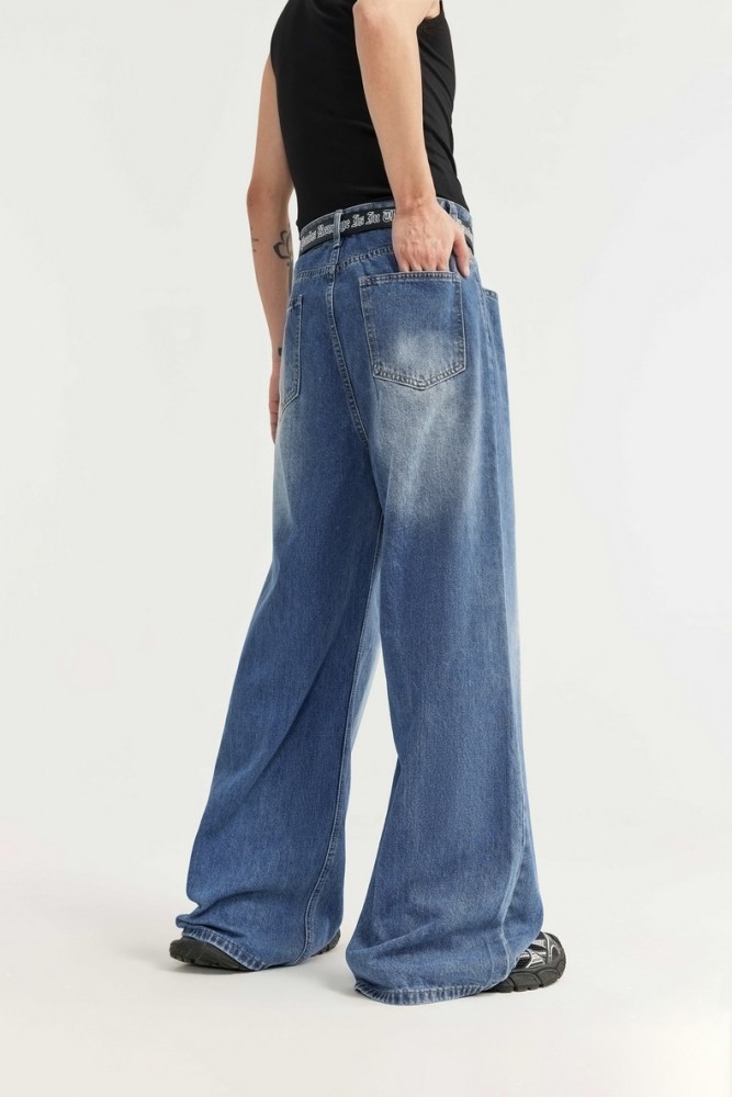 Men Women Mid High Waisted Washed Wide-leg Jeans Straight Leg Jeans Bottoms Trousers Outfits Casual Jeans
