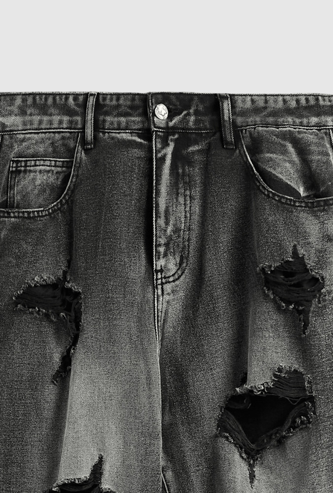 Men Women Ripped Wide-leg Jeans Straight Leg Jeans Bottoms Trousers Outfits Casual Jeans
