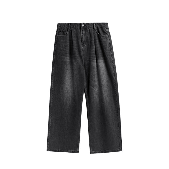 Men Women Mid High Waisted Washed Wide-leg Jeans Straight Leg Jeans Bottoms Trousers Outfits Casual Jeans
