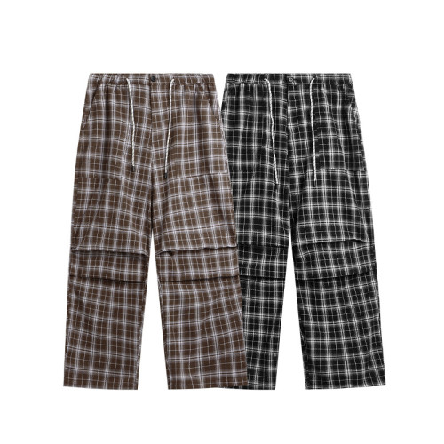 Men Women Plaid Pattern Wide-leg Pants Trousers Loose Pants Casual Pants
