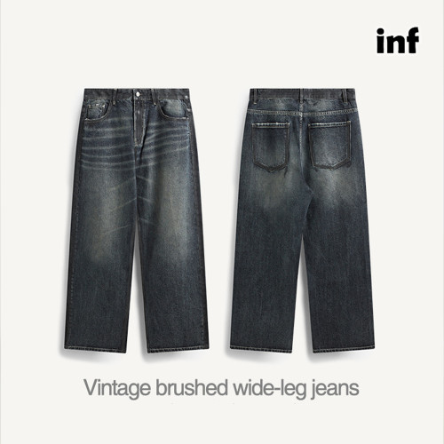 Men Women Vintage Brushed Wide-leg Jeans Straight Leg Jeans Bottoms Trousers Outfits Casual Jeans