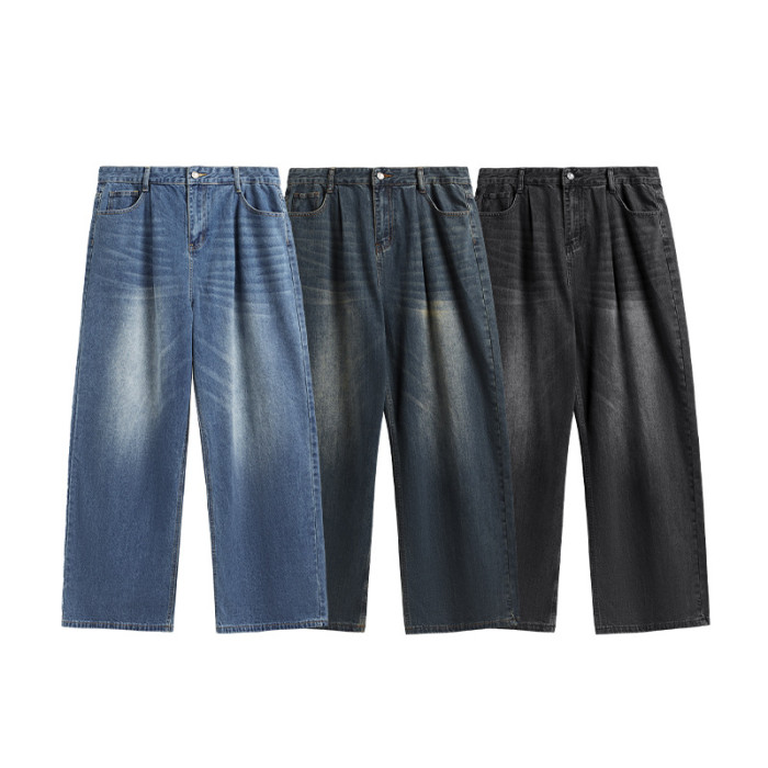 Men Women Mid High Waisted Washed Wide-leg Jeans Straight Leg Jeans Bottoms Trousers Outfits Casual Jeans