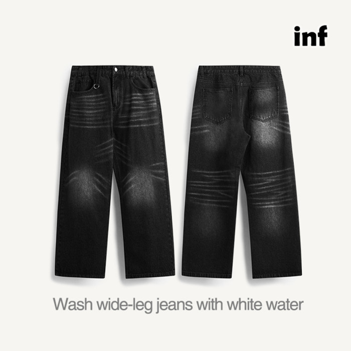 Men Women Grinding White Washed Wide-leg Jeans Bottoms Pants Trousers Outfits Casual Jeans