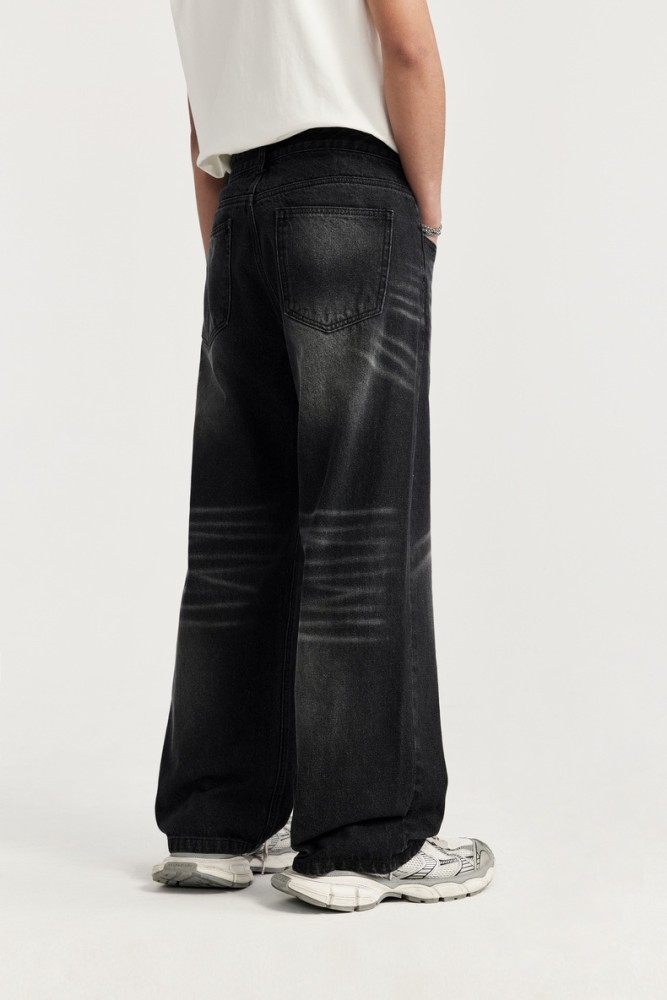 Men Women Grinding White Washed Wide-leg Jeans Bottoms Pants Trousers Outfits Casual Jeans