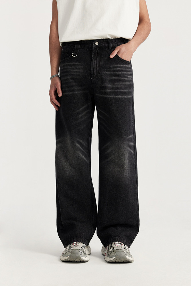 Men Women Grinding White Washed Wide-leg Jeans Bottoms Pants Trousers Outfits Casual Jeans