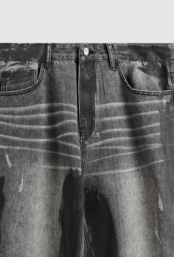 Men Women Hip Hop Wiped Color Wide-leg Jeans Bottoms Pants Trousers Outfits Casual Jeans