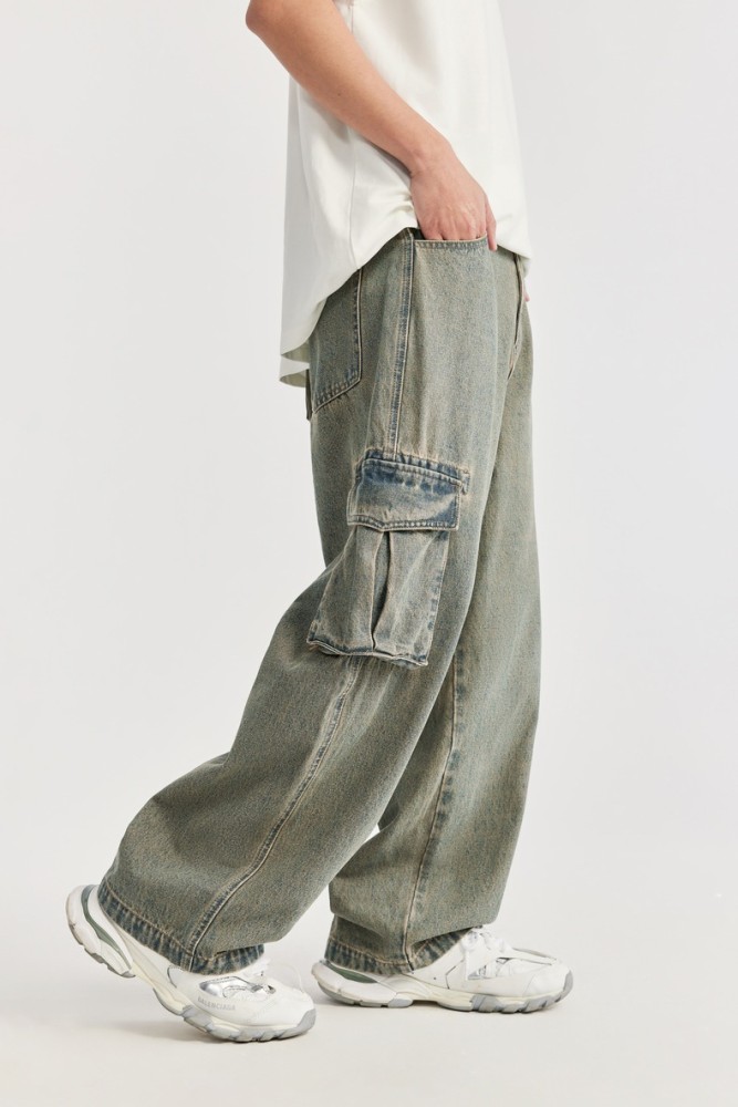 Men Women Washed Vintage Wide-leg Jeans Bottoms Pants Trousers Outfits Casual Jeans