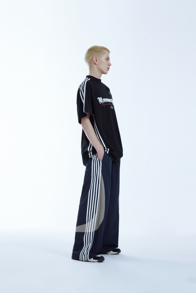 Men Women Retro Sports Splicing Strips Wide Leg Pants Trousers Loose pants Wide-leg Pants Casual Pants