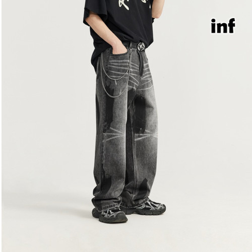 Men Women Hip Hop Wiped Color Wide-leg Jeans Bottoms Pants Trousers Outfits Casual Jeans