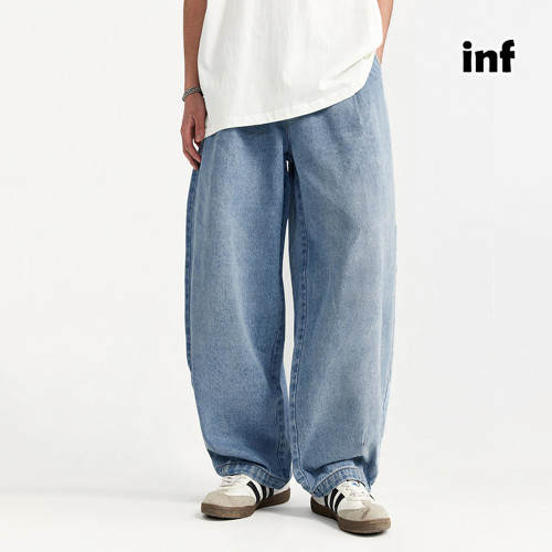 Men Women Pleated Wash Jeans Wide-leg Jeans Bottoms Trousers Outfits Casual Jeans
