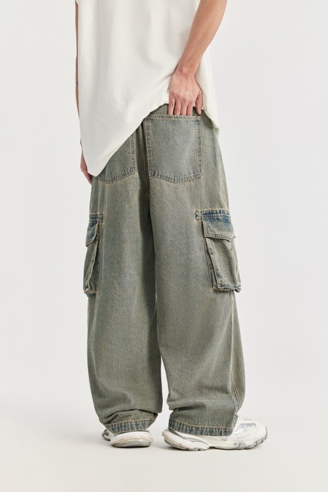 Men Women Washed Vintage Wide-leg Jeans Bottoms Pants Trousers Outfits Casual Jeans