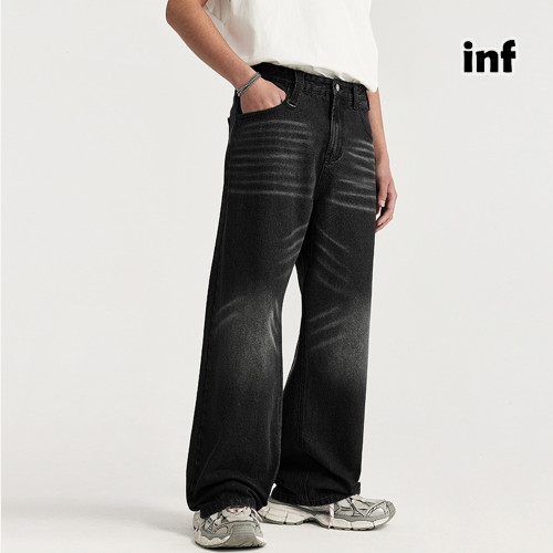 Men Women Grinding White Washed Wide-leg Jeans Bottoms Pants Trousers Outfits Casual Jeans