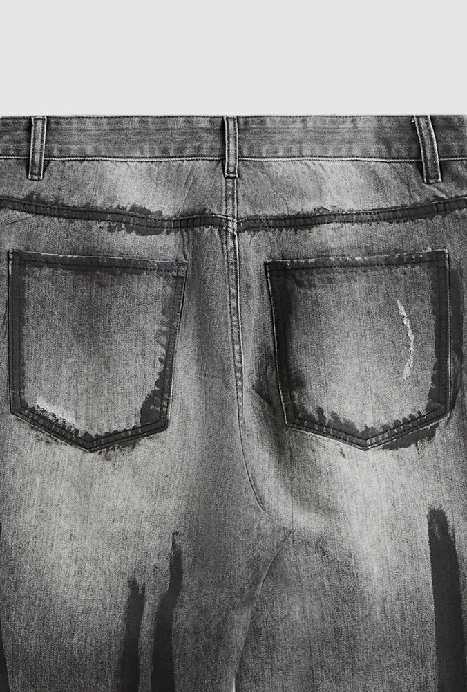 Men Women Hip Hop Wiped Color Wide-leg Jeans Bottoms Pants Trousers Outfits Casual Jeans