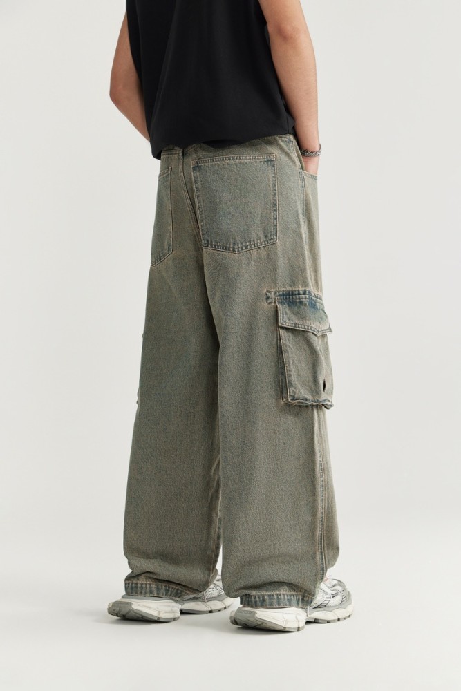 Men Women Washed Vintage Wide-leg Jeans Bottoms Pants Trousers Outfits Casual Jeans