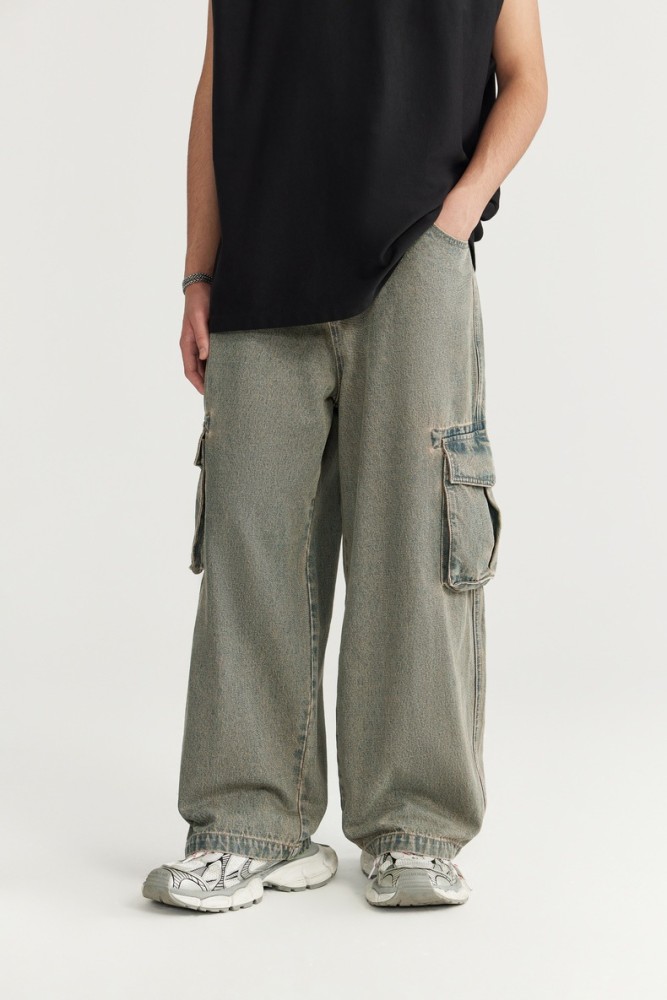Men Women Washed Vintage Wide-leg Jeans Bottoms Pants Trousers Outfits Casual Jeans
