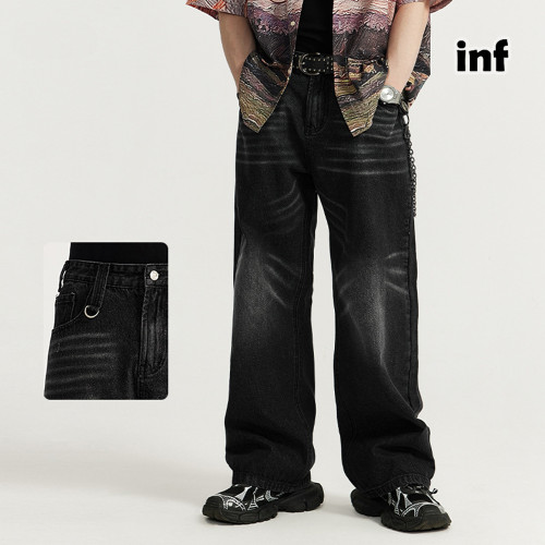 Men Women Grinding White Washed Wide-leg Jeans Bottoms Pants Trousers Outfits Casual Jeans