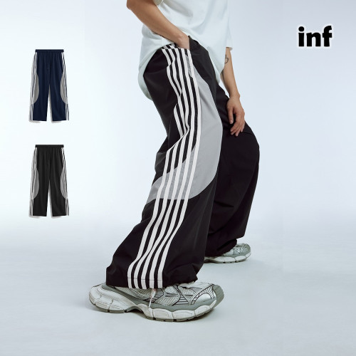 Men Women Retro Sports Splicing Strips Wide Leg Pants Trousers Loose pants Wide-leg Pants Casual Pants
