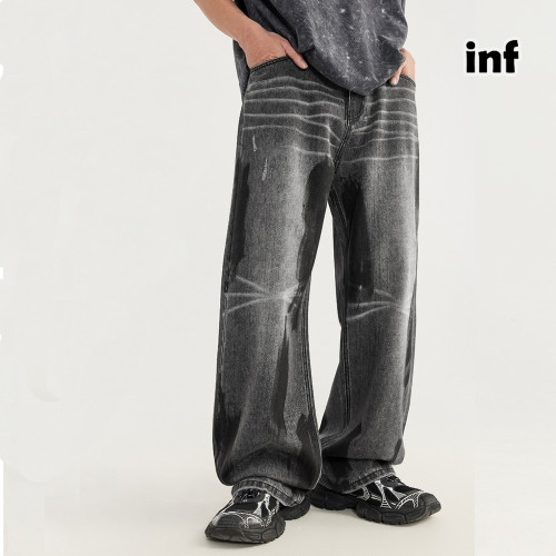 Men Women Hip Hop Wiped Color Wide-leg Jeans Bottoms Pants Trousers Outfits Casual Jeans