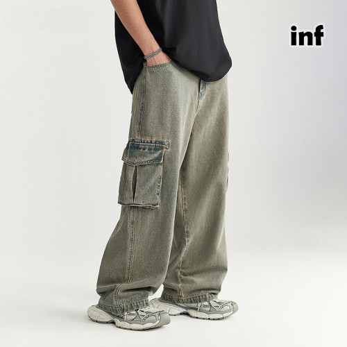 Men Women Washed Vintage Wide-leg Jeans Bottoms Pants Trousers Outfits Casual Jeans