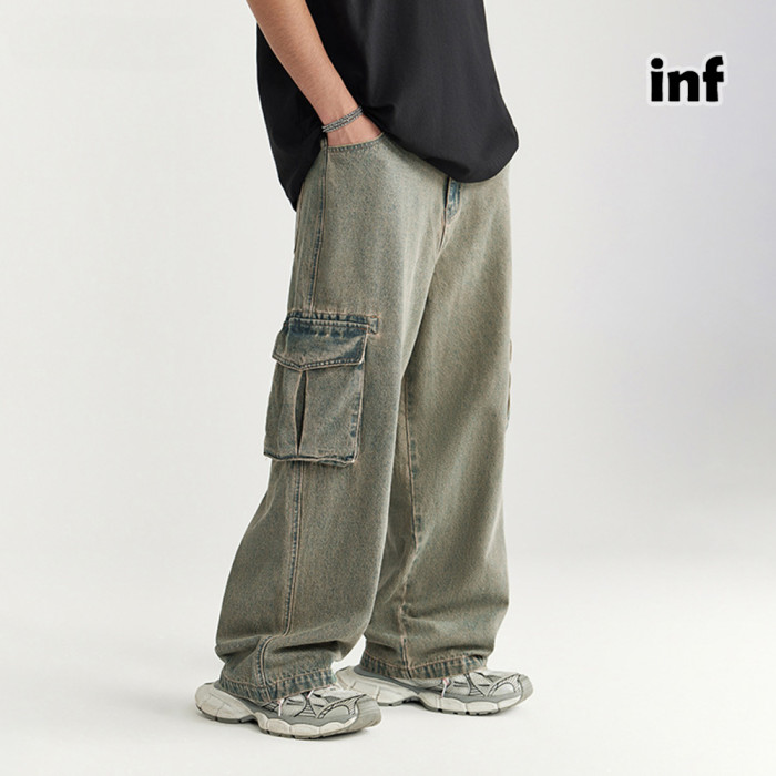Men Women Washed Vintage Wide-leg Jeans Bottoms Pants Trousers Outfits Casual Jeans