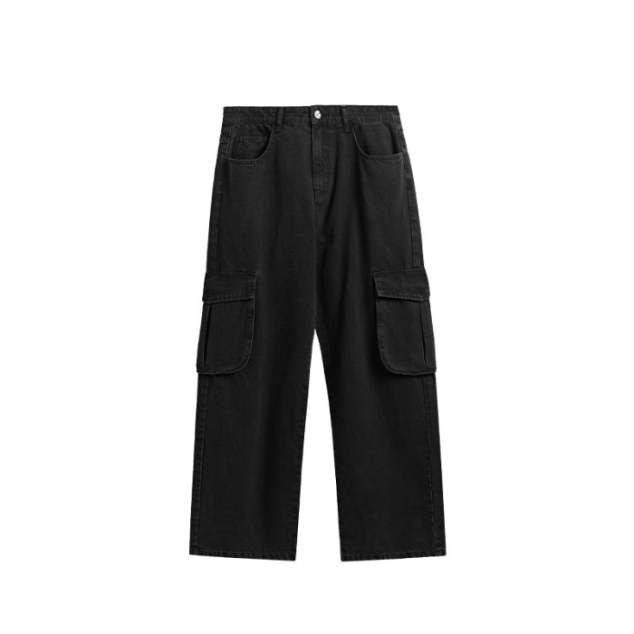 Men Women Washed Cargo Wide-leg Jeans Bottoms Pants Trousers Outfits Casual Jeans